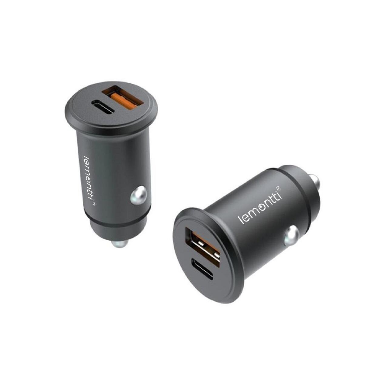 Lemontti Incarcator Auto Super Fast Charge 65W 2 porturi PD Type-C 65W + USB-A QC 3.0 Negru [1]