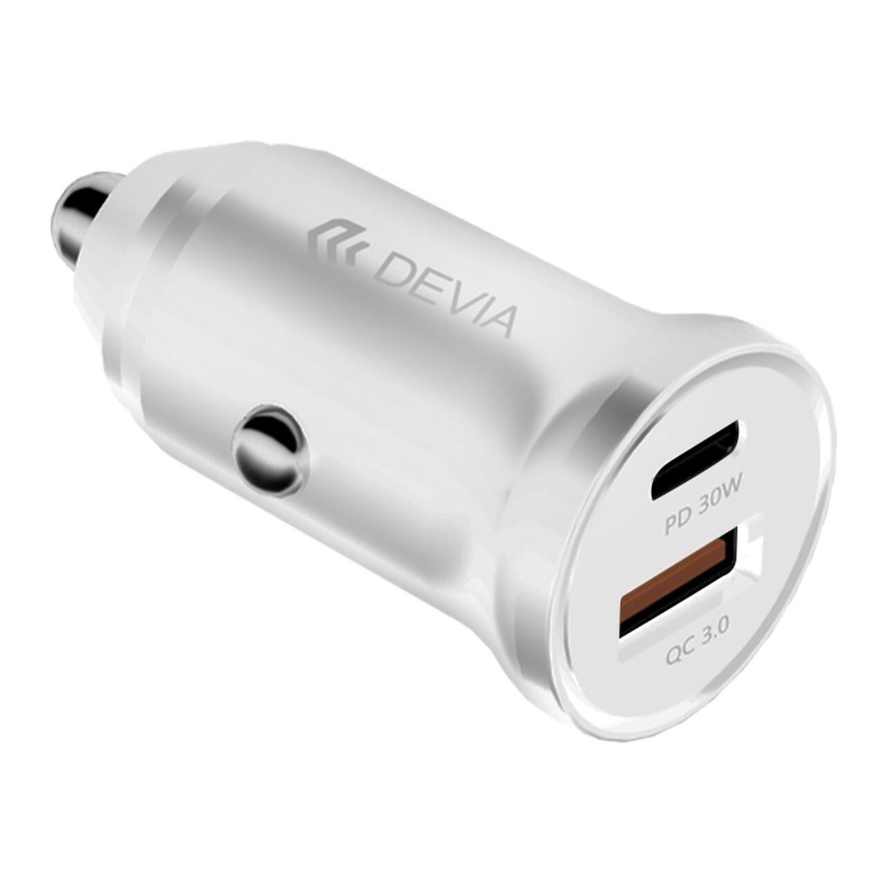 Devia Incarcator Auto Smart Series Mini PD 30W +QC 3.0 1 x USB-A + 1 x Type-C, Alb [2]