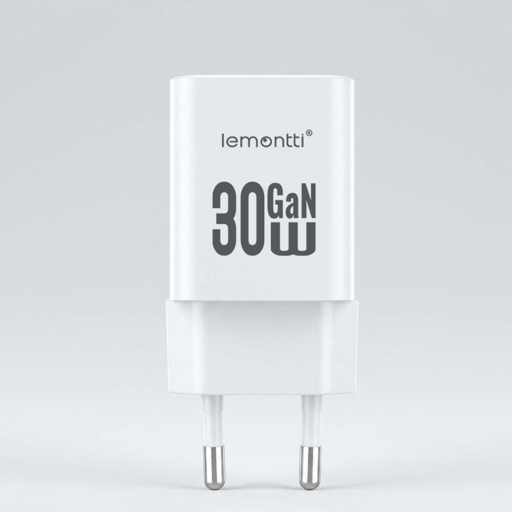 Lemontti Incarcator Retea GaN Dual Port 1x Type-C si 1x USB-A, 30W, EU Plug, Alb [5]