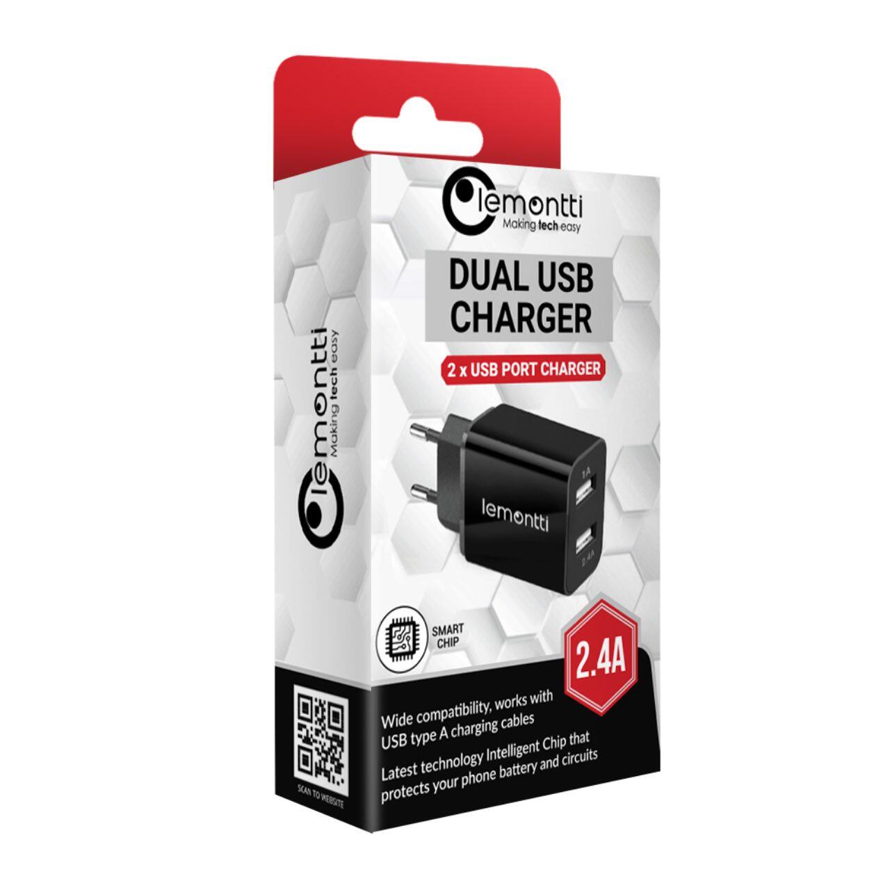 Lemontti Incarcator Retea 2.4A 2 porturi USB-A Negru [4]