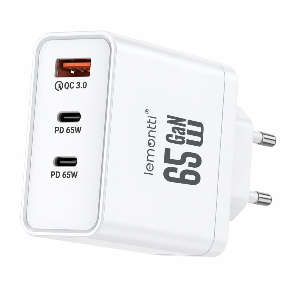 Lemontti Incarcator Retea GaN 2x Type-C si 1x USB-A, 65W, Fast Charge, EU Plug, Alb [3]