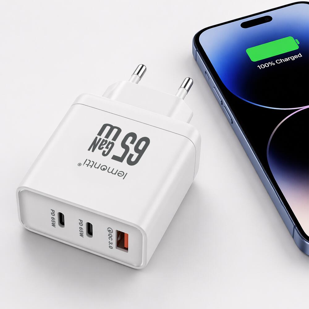 Lemontti Incarcator Retea GaN 2x Type-C si 1x USB-A, 65W, Fast Charge, EU Plug, Alb [11]