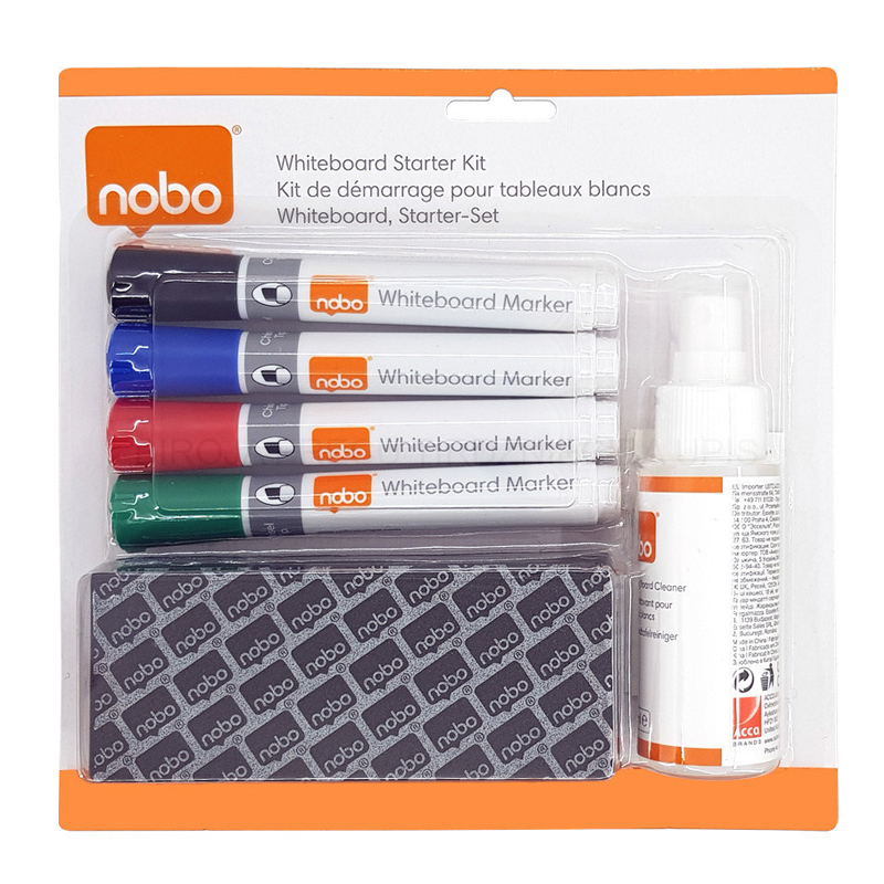 Produse pentru prezentare și afișare - Kit whiteboard (4 markere + burete + rezerva + spray 50ml) nobo