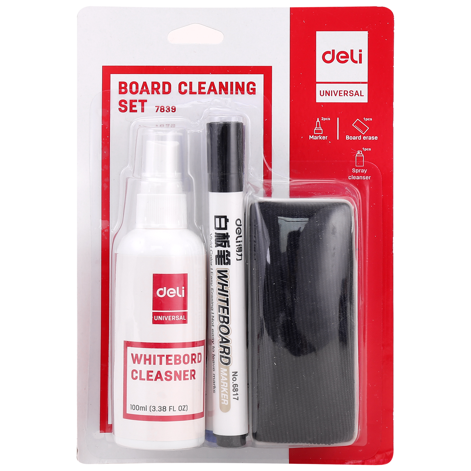 Produse pentru prezentare și afișare - Kit whiteboard (burete+spray+2 markere) deli
