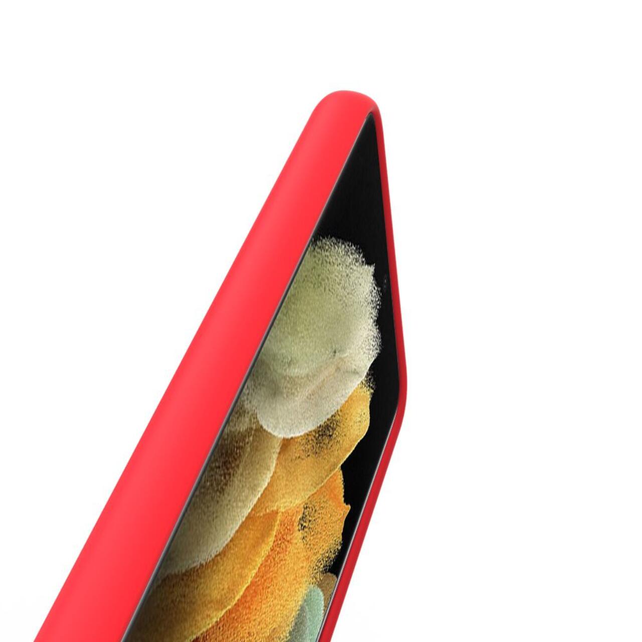 Lemontti Husa Liquid Silicon Samsung Galaxy S21 Ultra Red (protectie 360°, material fin, captusit cu microfibra) [1]