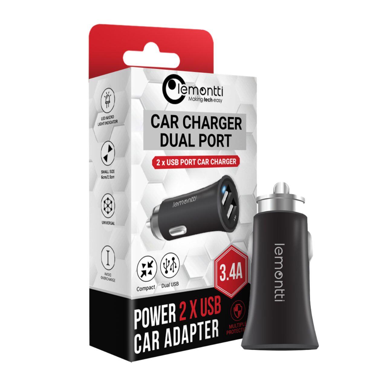 Lemontti Incarcator Auto 3.4A 2 porturi USB-A Negru [6]