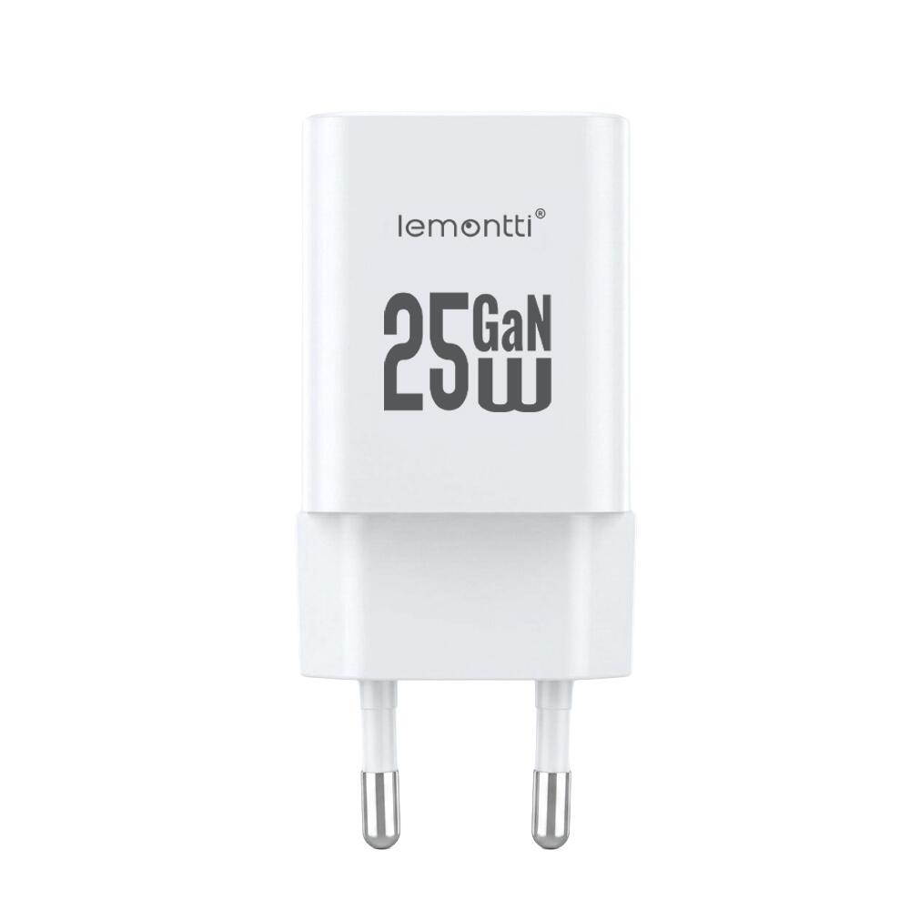 Lemontti Incarcator Retea GaN Dual Port 1x Type-C si 1x USB-A, 25W, EU Plug, Alb [2]
