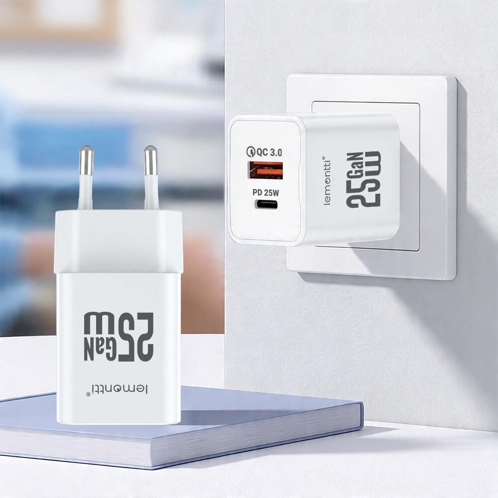 Lemontti Incarcator Retea GaN Dual Port 1x Type-C si 1x USB-A, 25W, EU Plug, Alb [9]