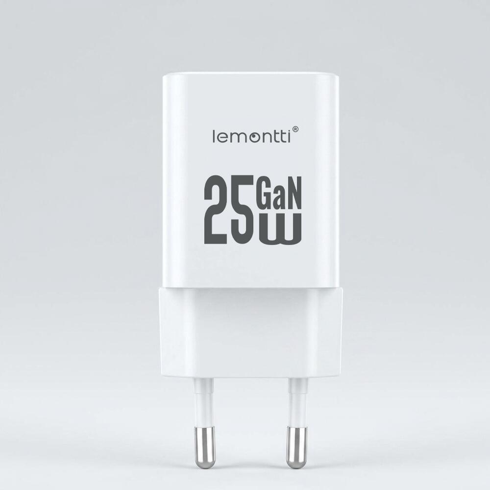 Lemontti Incarcator Retea GaN Dual Port 1x Type-C si 1x USB-A, 25W, EU Plug, Alb [3]