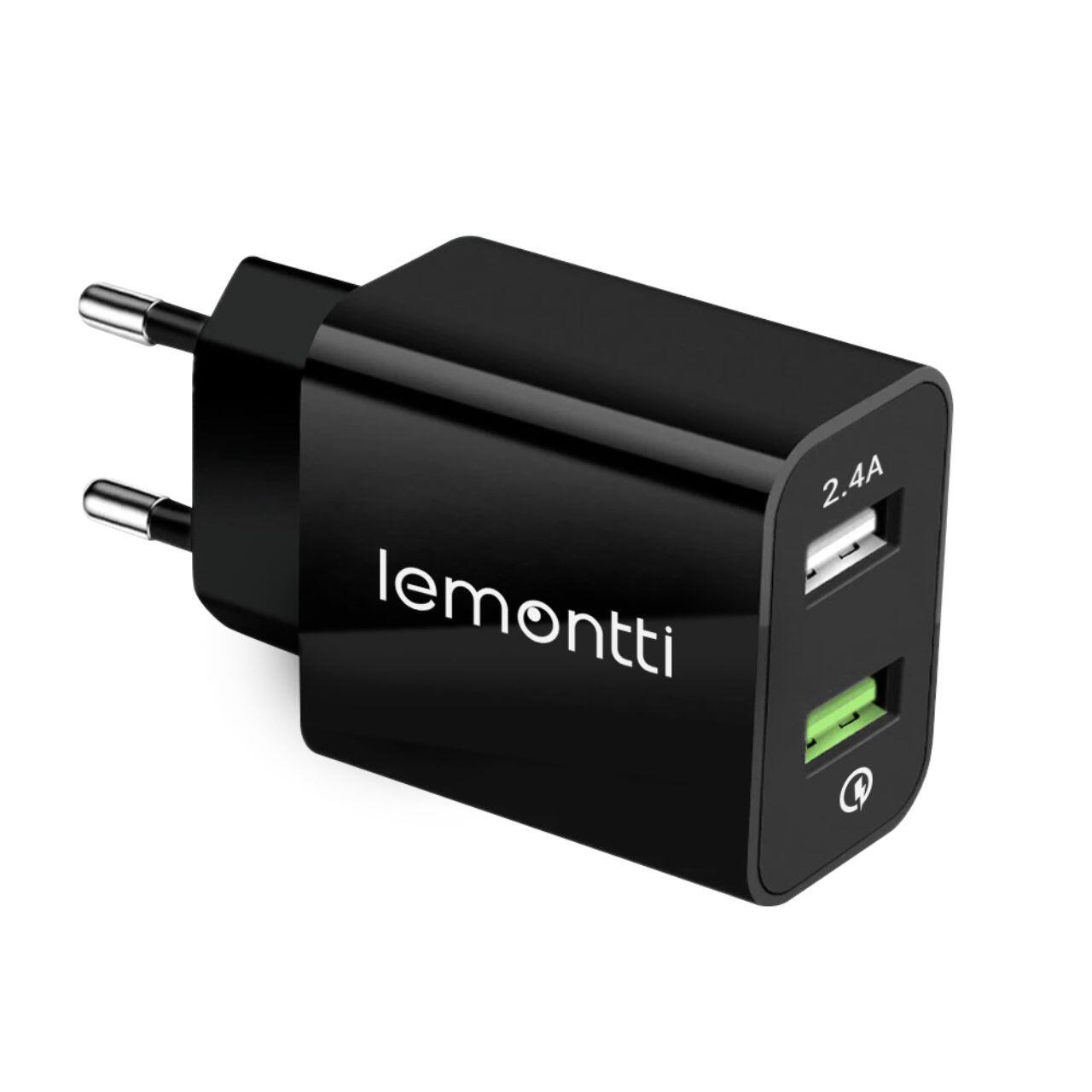 Laptop, Tablete & Telefoane - Lemontti Incarcator Retea Fast Charge 30W 2 porturi USB-A QC 3.0 + USB-A 2.4A Negru