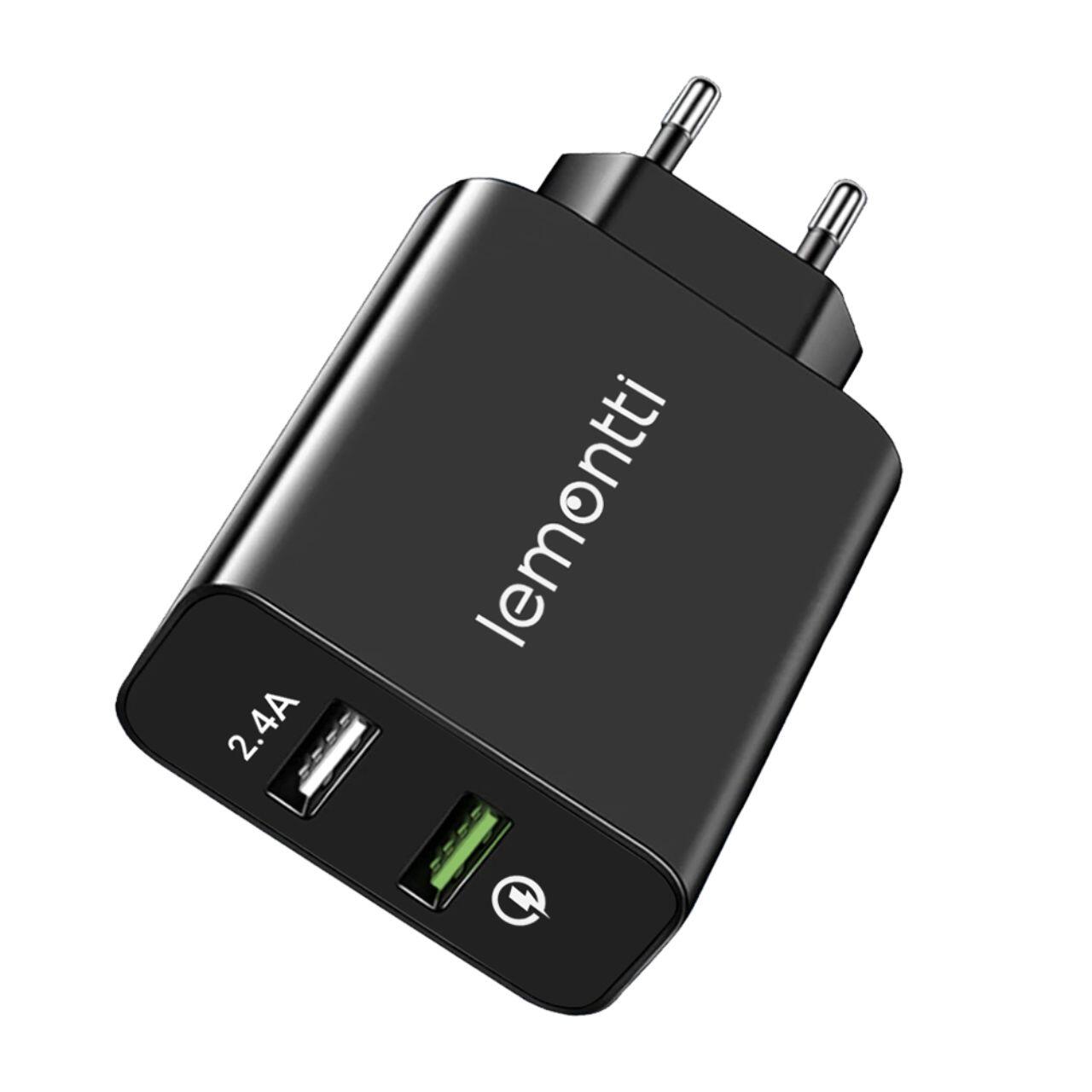 Lemontti Incarcator Retea Fast Charge 30W 2 porturi USB-A QC 3.0 + USB-A 2.4A Negru [1]