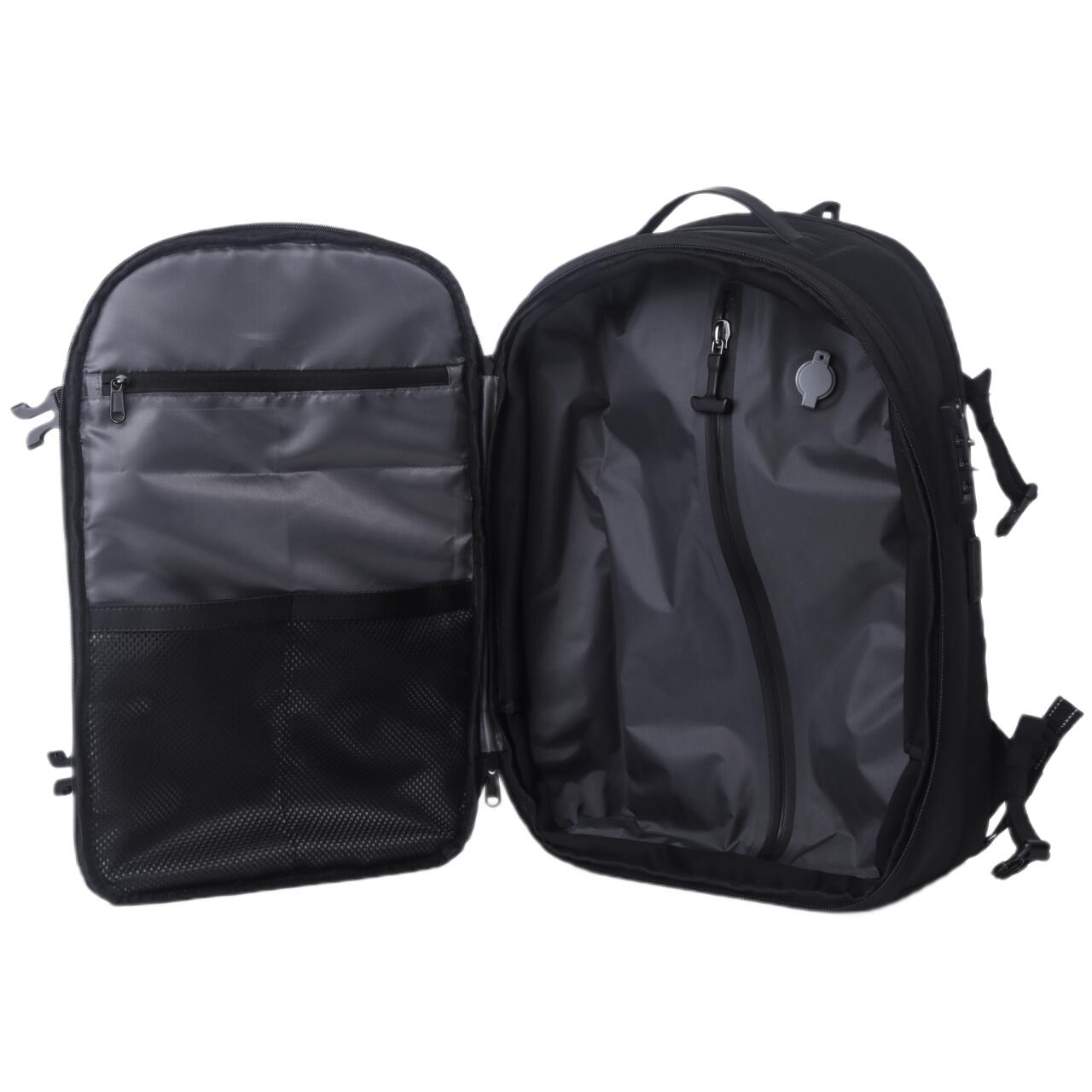 Lemontti Rucsac Smart Premium cu Vacuum si pompa vid 5 capete inclusa, 30-60L pentru cabina avion, impermeabil, doua mufe incarcare USB: USB-A si Type-C, extensie suplimentara, sistem antifurt, Negru [8]