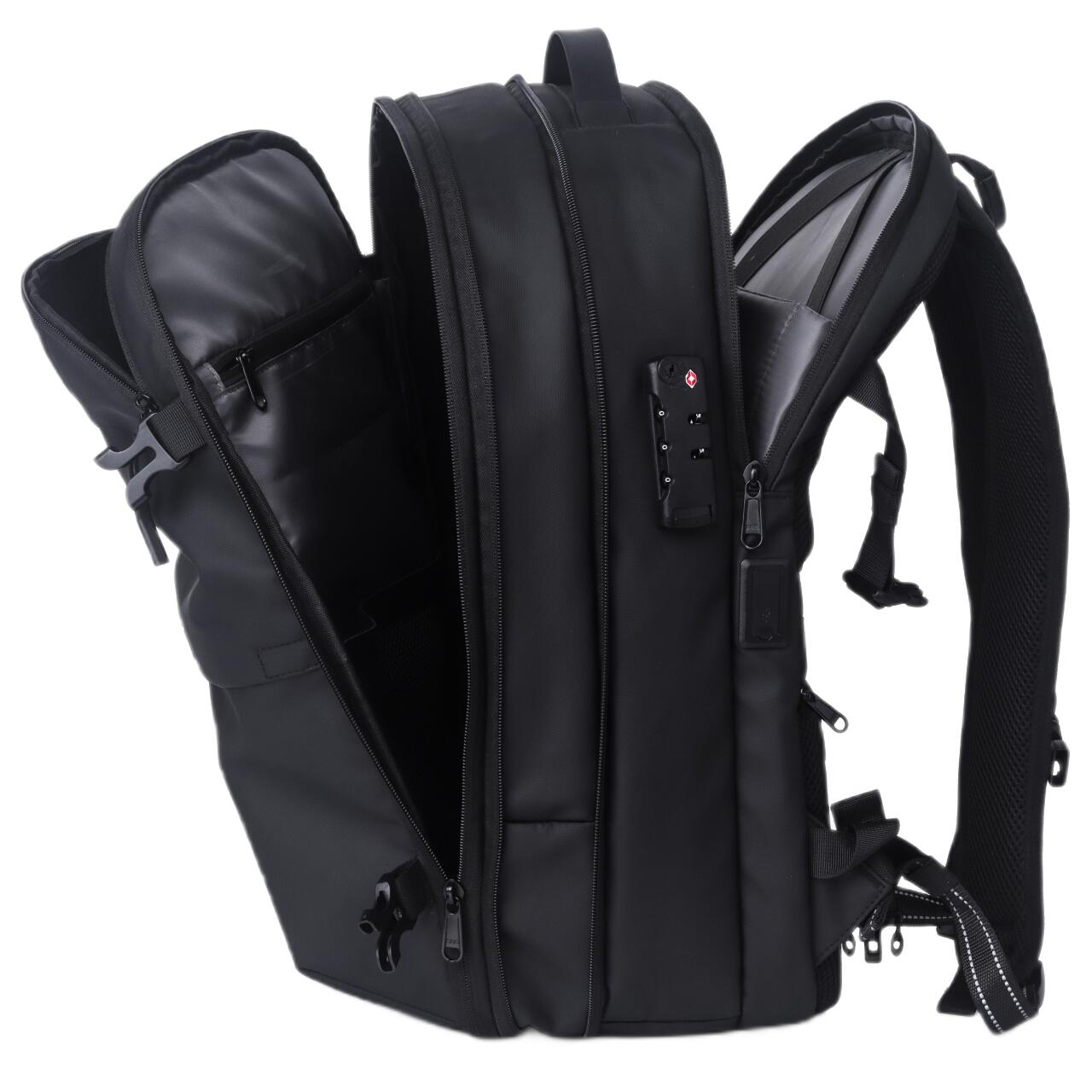 Lemontti Rucsac Smart Premium cu Vacuum si pompa vid 5 capete inclusa, 30-60L pentru cabina avion, impermeabil, doua mufe incarcare USB: USB-A si Type-C, extensie suplimentara, sistem antifurt, Negru [6]