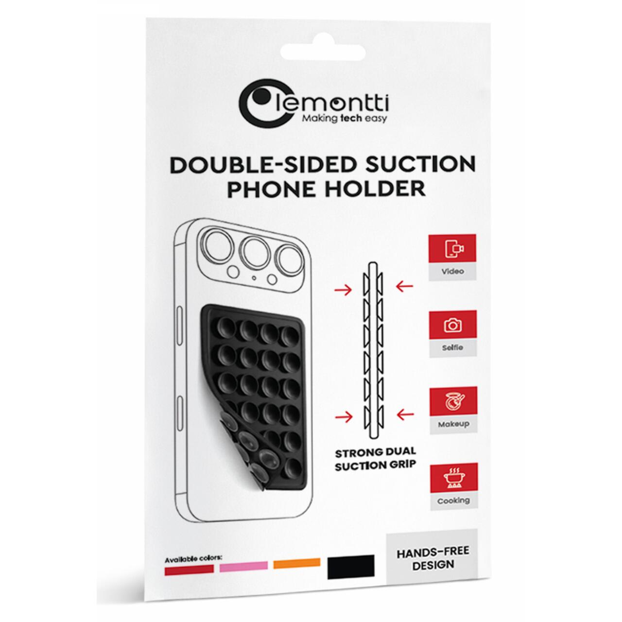 Laptop, Tablete & Telefoane - Lemontti Suport Silicon Duo cu ventuze pentru telefon Negru