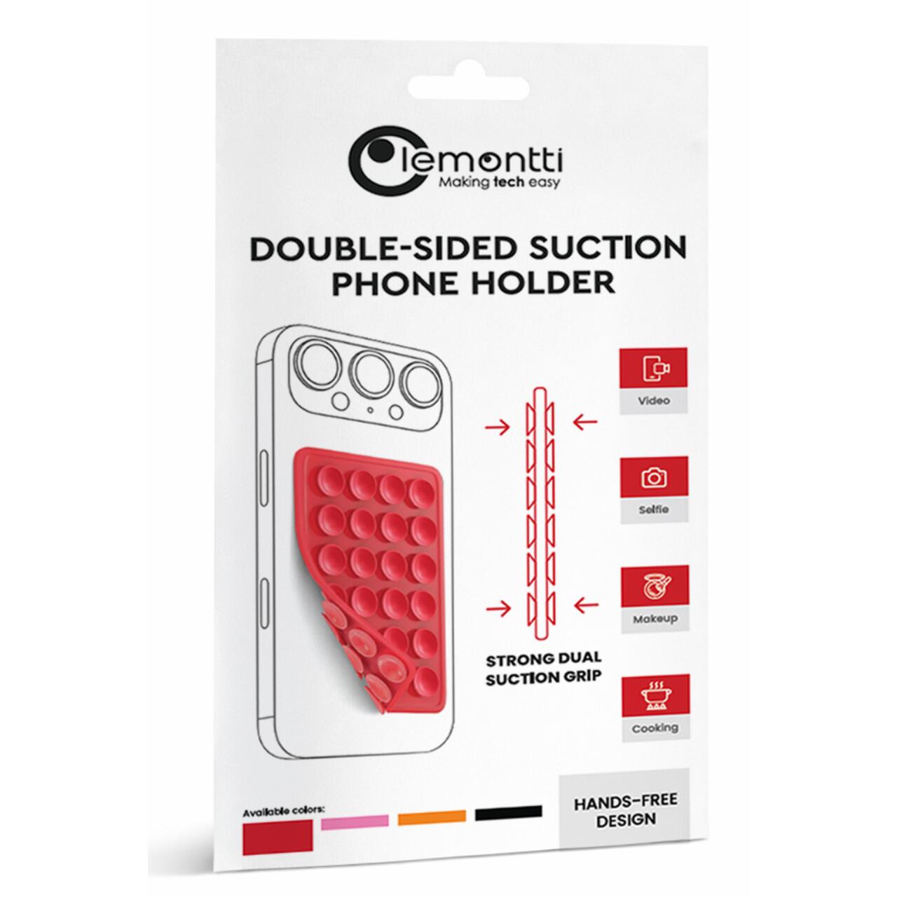 Laptop, Tablete & Telefoane - Lemontti Suport Silicon Duo cu ventuze pentru telefon Rosu