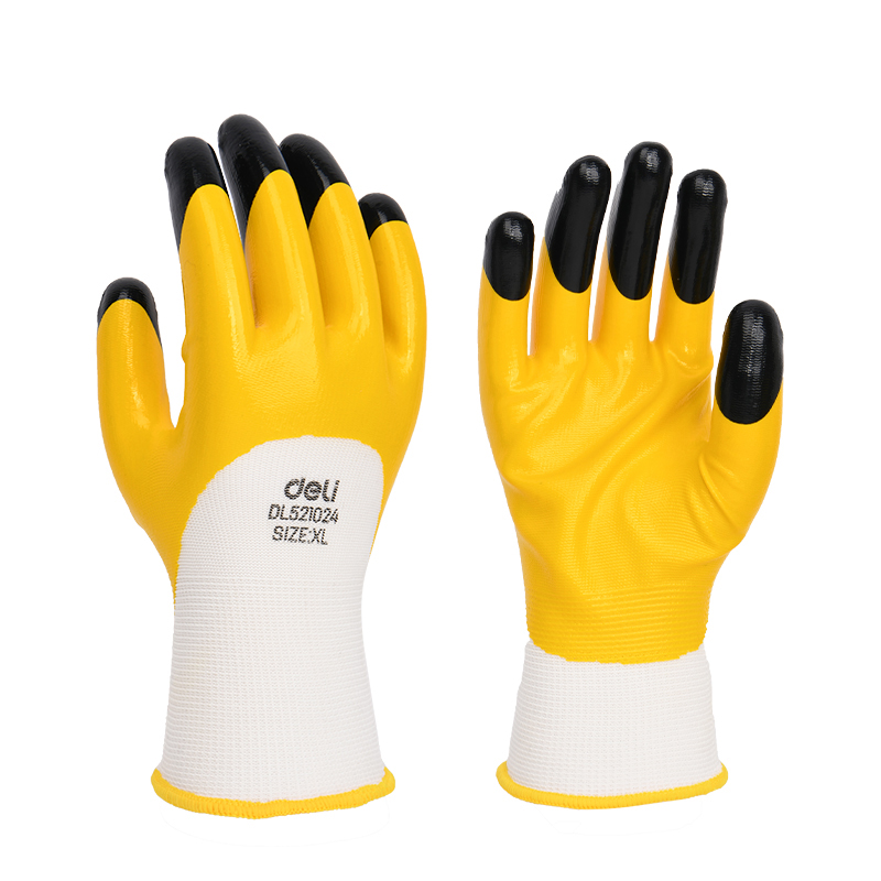Casă, gradină și bricolaj - Manusi protectie pereche 2 buc textil + nitril galben- negru xl deli