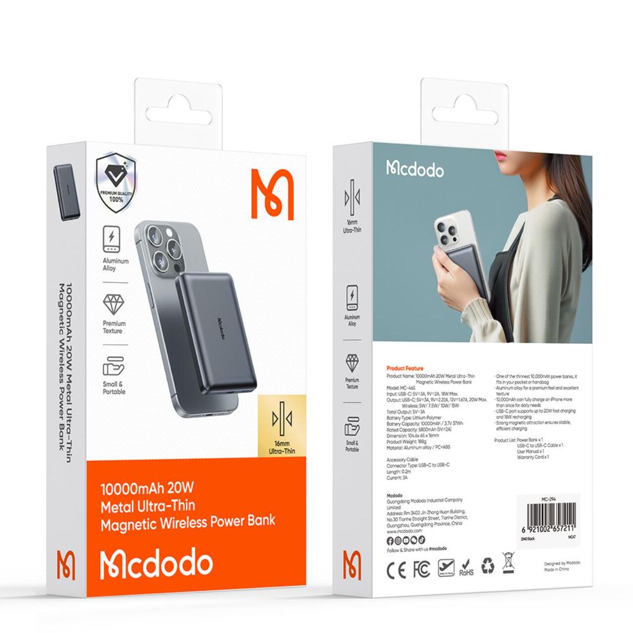 Mcdodo Acumulator Extern 10000mAh Meta Series Ultra-Thin Design, 20W, Negru [9]