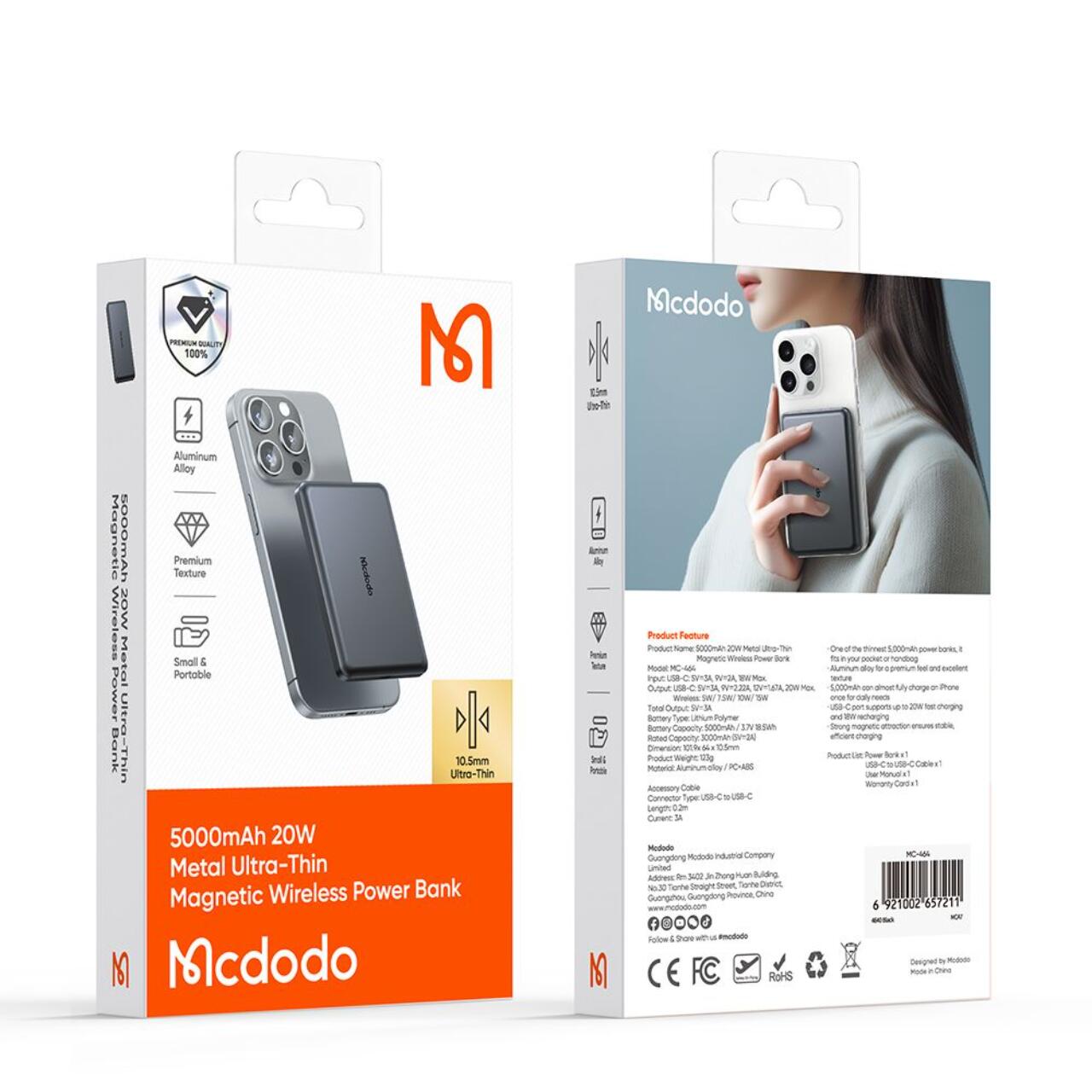 Mcdodo Acumulator Extern 5000mAh Meta Series Ultra-Thin Design, 20W, Negru [8]