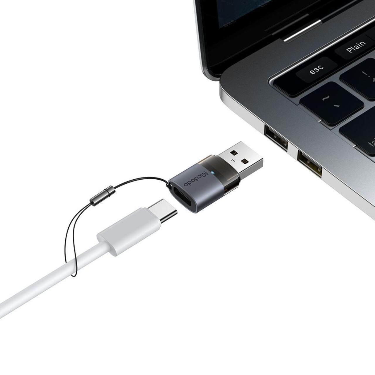 Mcdodo Adaptor OTG Type-C la USB 3.0, Aliaj de aluminiu, Incarcare si sincronizare date, cu indicator luminos, snur de prindere, Negru [6]