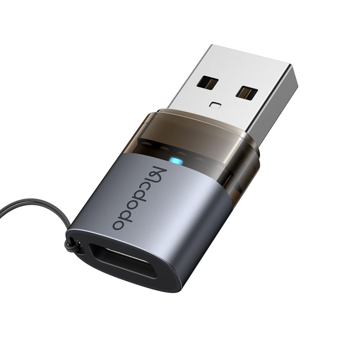 Mcdodo Adaptor OTG Type-C la USB 3.0, Aliaj de aluminiu, Incarcare si sincronizare date, cu indicator luminos, snur de prindere, Negru [1]