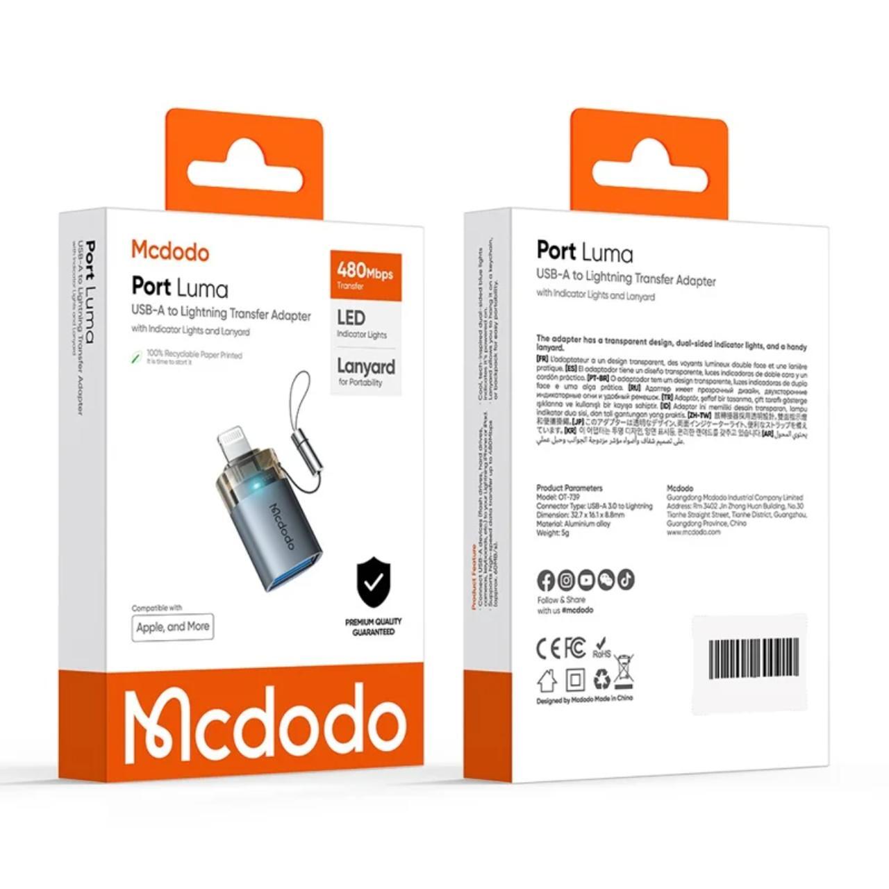Mcdodo Adaptor OTG USB la Lightning, Aliaj de aluminiu, Incarcare si sincronizare date, cu indicator luminos, cu snur, Negru [5]