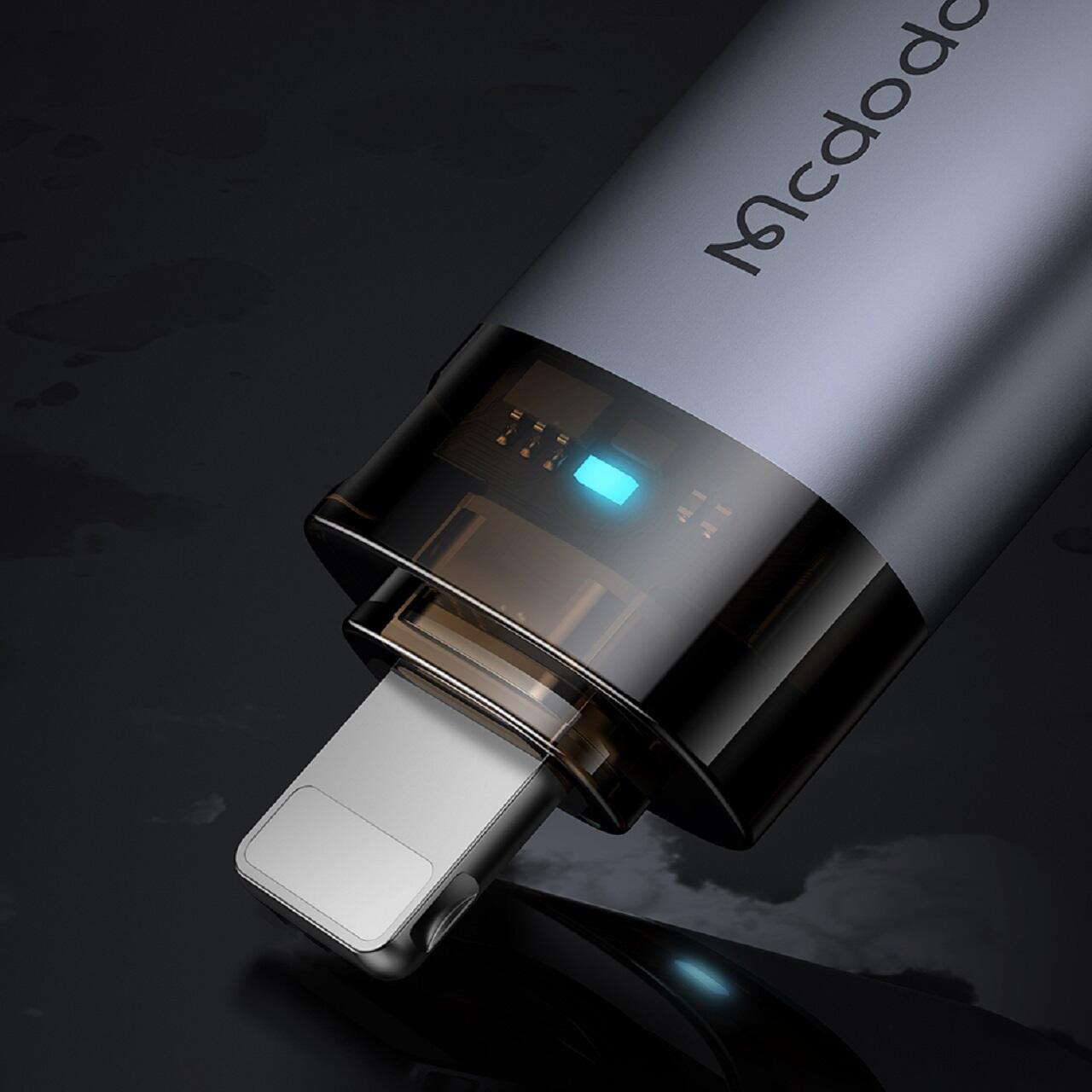 Mcdodo Adaptor OTG USB la Lightning, Aliaj de aluminiu, Incarcare si sincronizare date, cu indicator luminos, cu snur, Negru [4]