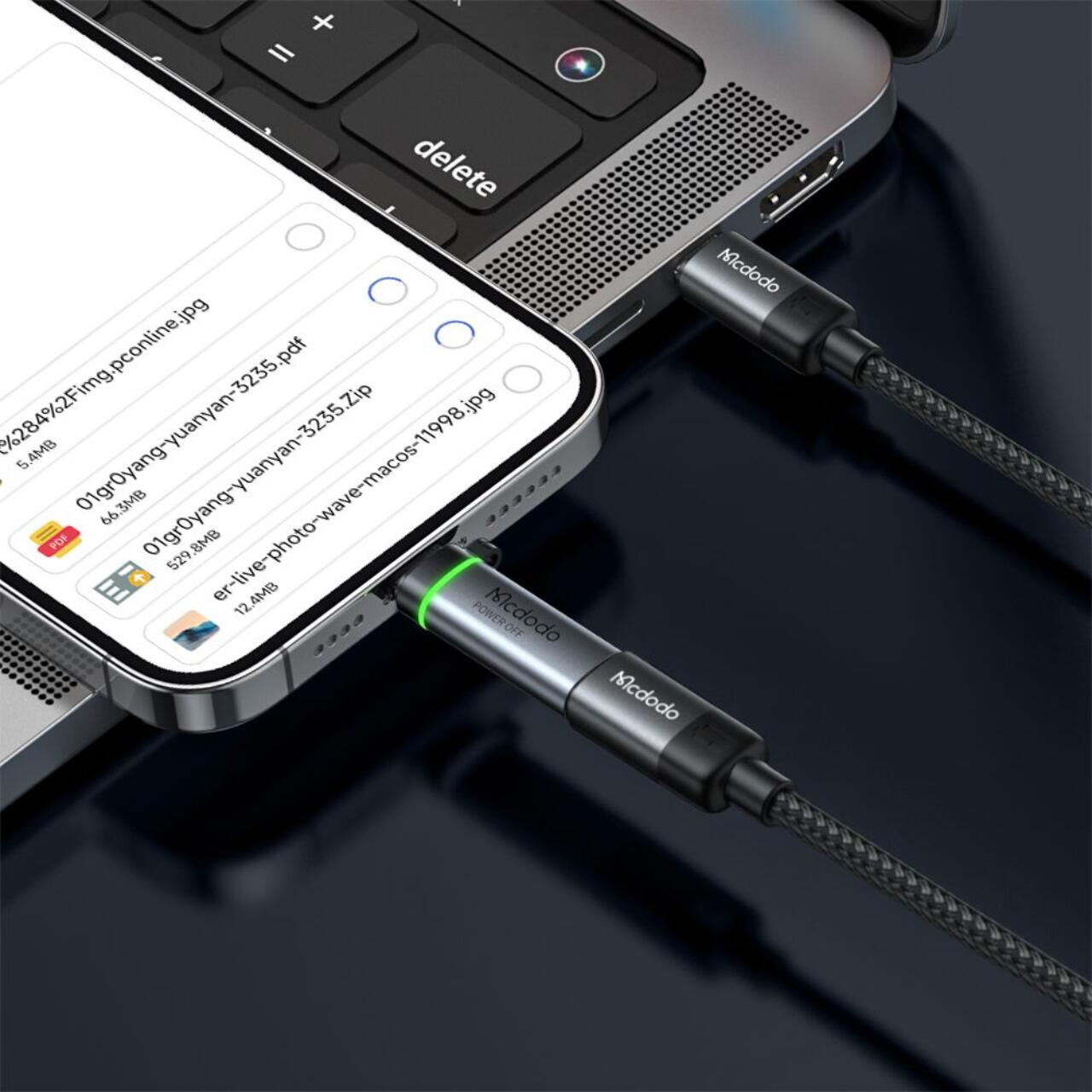 Mcdodo Adaptor Type-C la Lightning, 36W, Fast Charge, Auto Power Off 3A, 480Mbps, cip E-Mark, snur, Negru [2]