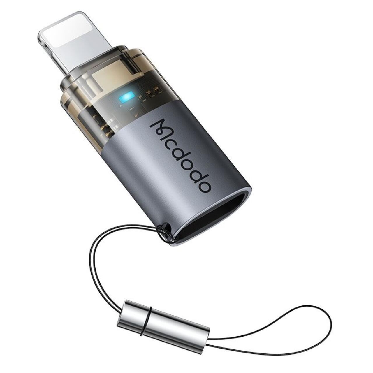 Mcdodo Adaptor Type-C la Lightning OTG 36W, aliaj de aluminiu, incarcare si sincronizare date, lumina albastra, snur, Negru [1]