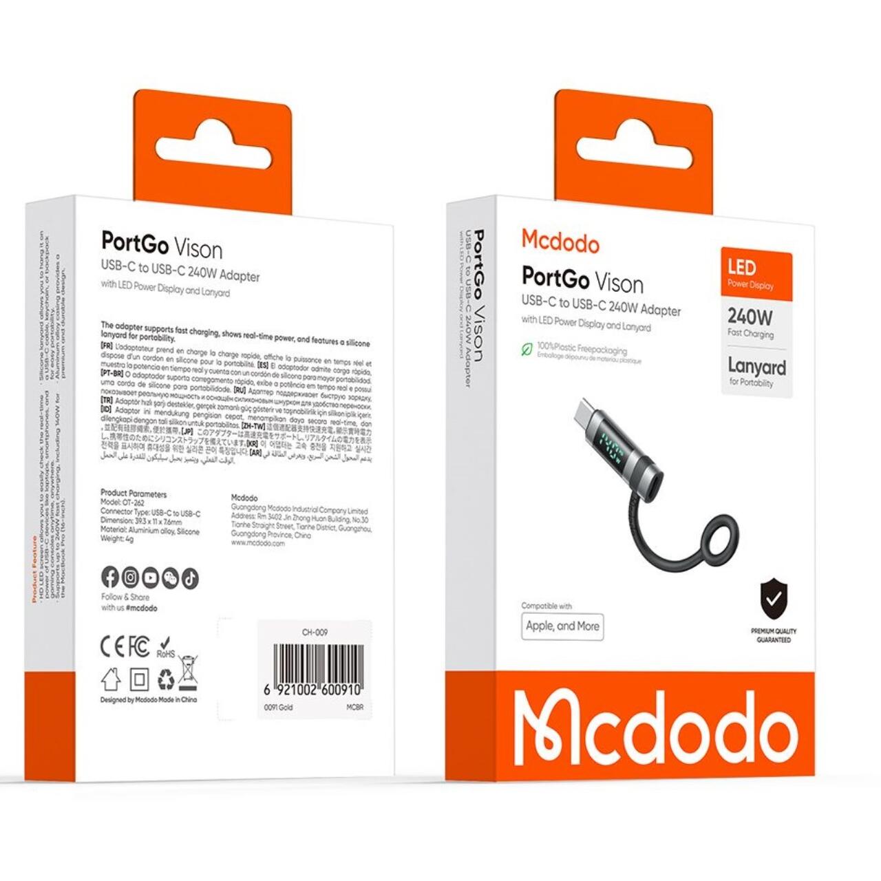 Mcdodo Adaptor Type-C la Type-C, 240W, Pigeon Series, cu carlig din silicon, aliaj de aluminiu, design portabil, Negru [4]