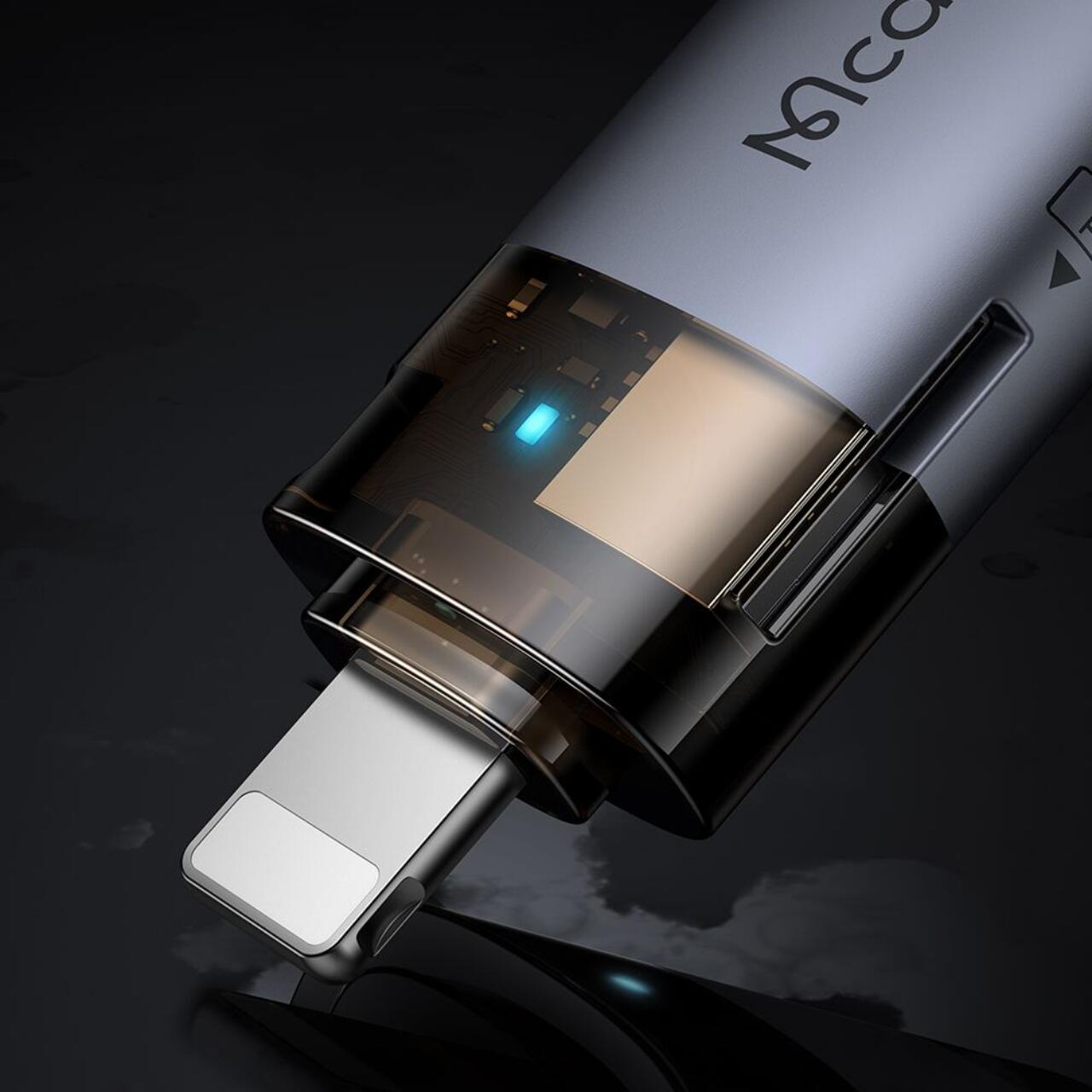 Mcdodo Adaptor USB la Lightning OTG, cu cititor de carduri TF, transfer rapid de date, 480 Mbps, LED, snur Negru [3]