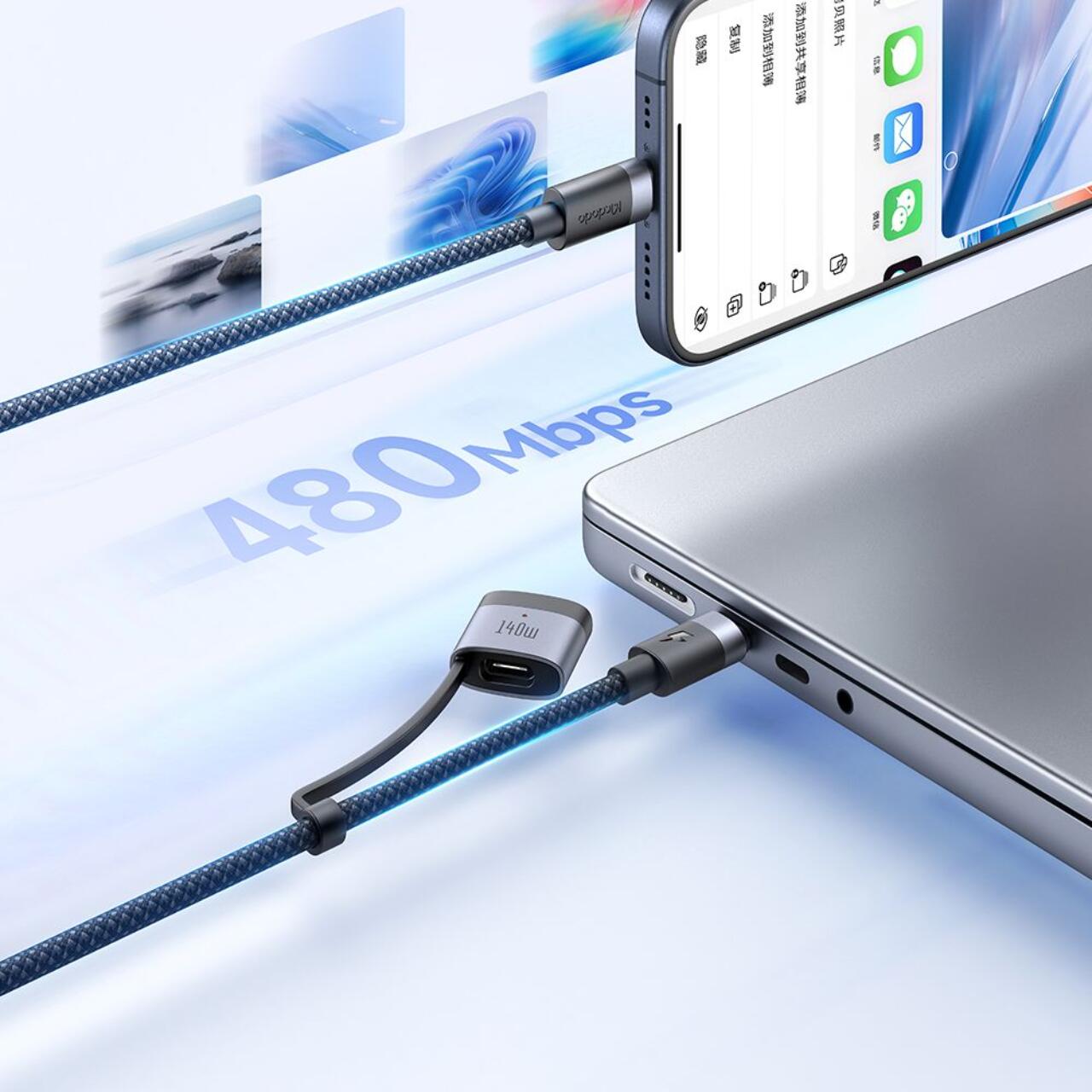 Mcdodo Cablu 2 in 1 Type-C la Type-C cu conector MagSafe 3, Super Fast Charging 240 W, Indicator LED, 2 m, Negru [9]