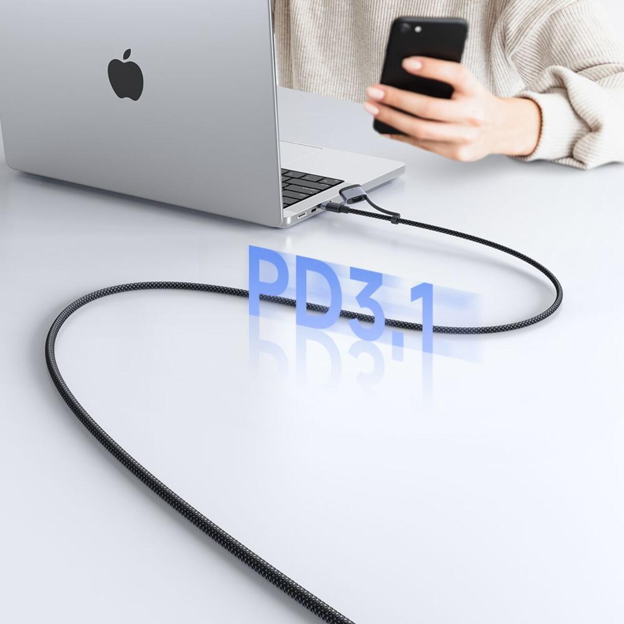 Laptop, Tablete & Telefoane - Mcdodo Cablu 2 in 1 Type-C la Type-C cu conector MagSafe 3, Super Fast Charging 240 W, Indicator LED, 2 m, Negru