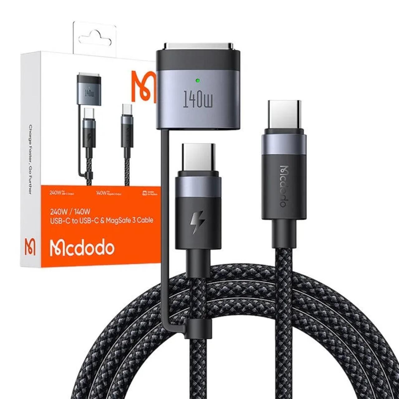 Mcdodo Cablu 2 in 1 Type-C la Type-C cu conector MagSafe 3, Super Fast Charging 240 W, Indicator LED, 2 m, Negru [4]