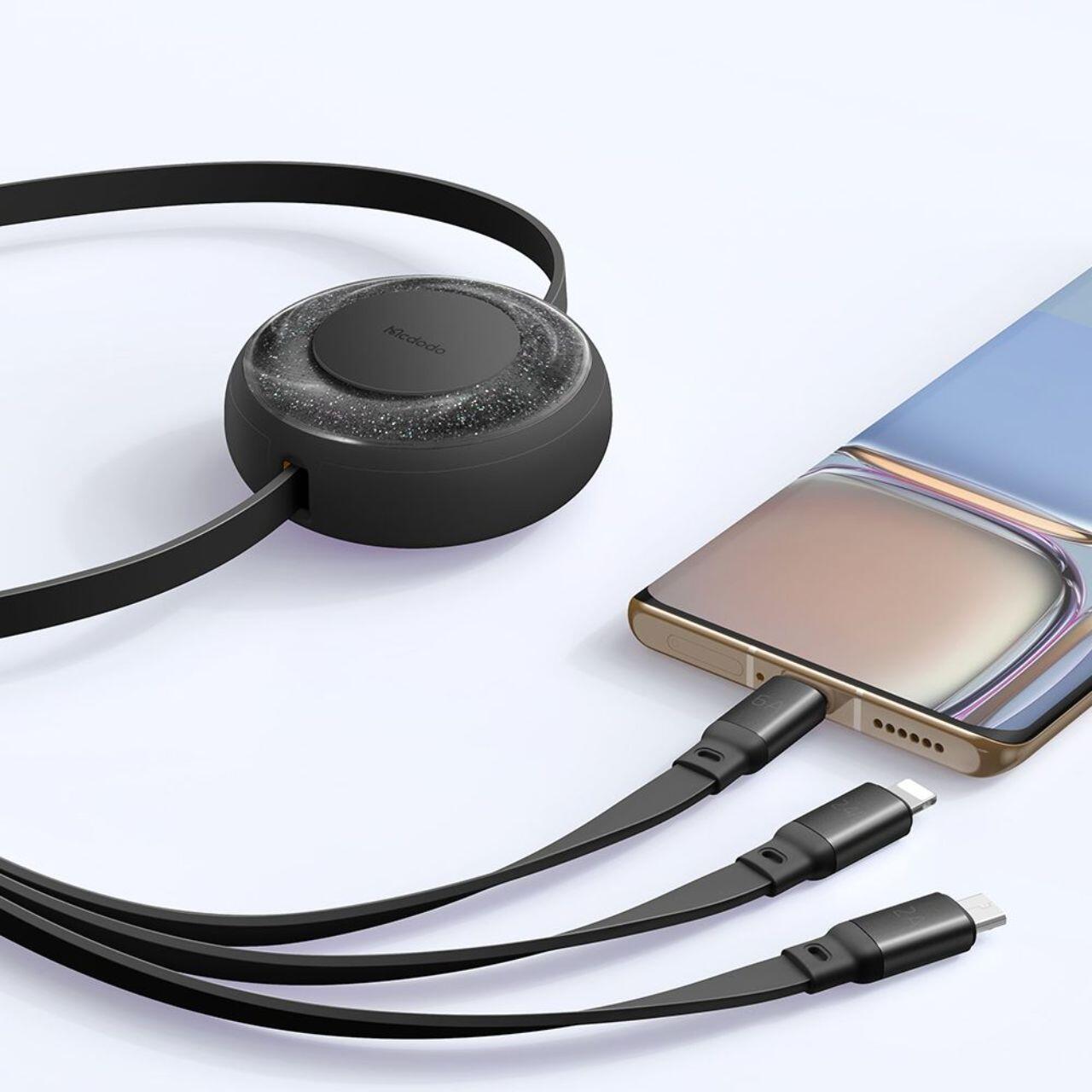 Mcdodo Cablu 3 in 1 USB la Lightning, MicroUSB si Type-C Super Fast Charging, 66W, 1.2m, Negru [4]