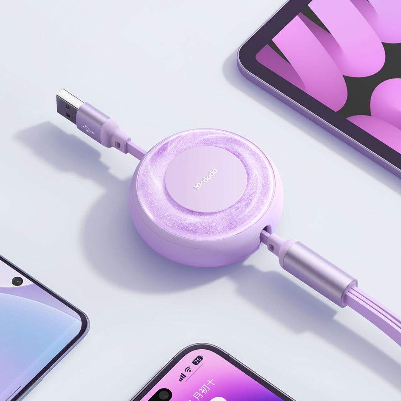 Mcdodo Cablu 3 in 1 USB la Lightning, MicroUSB si Type-C Super Fast Charging, 66W, 1.2m, Mov [2]