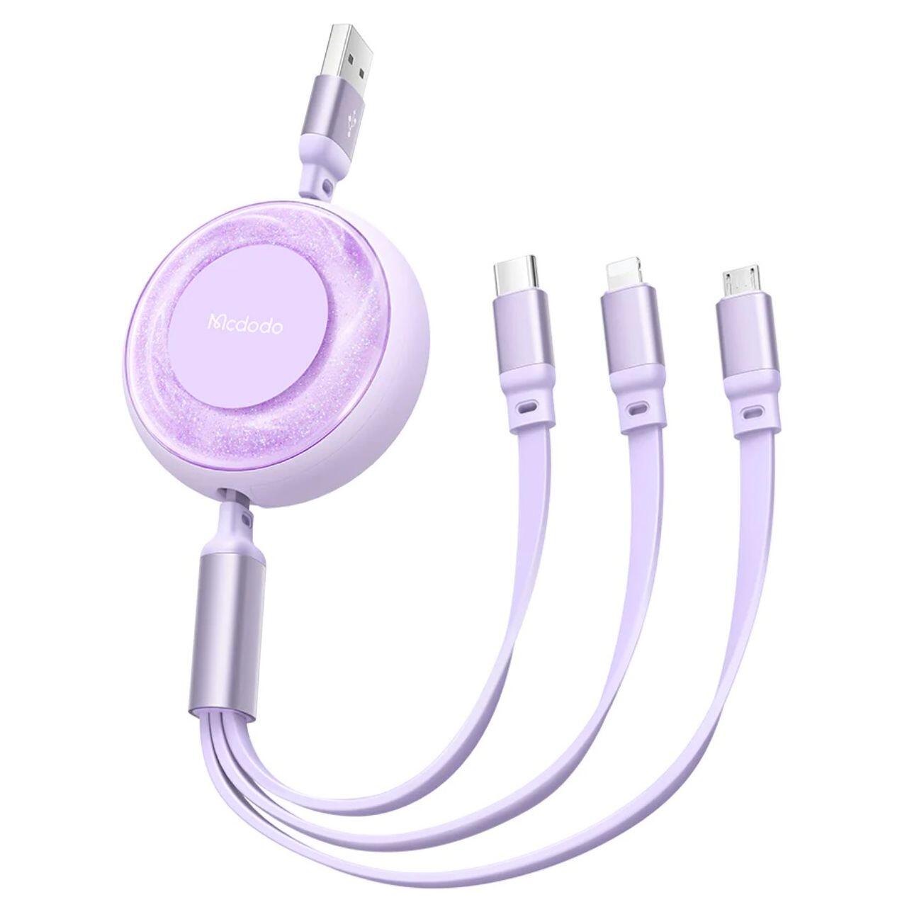 Mcdodo Cablu 3 in 1 USB la Lightning, MicroUSB si Type-C Super Fast Charging, 66W, 1.2m, Mov [5]