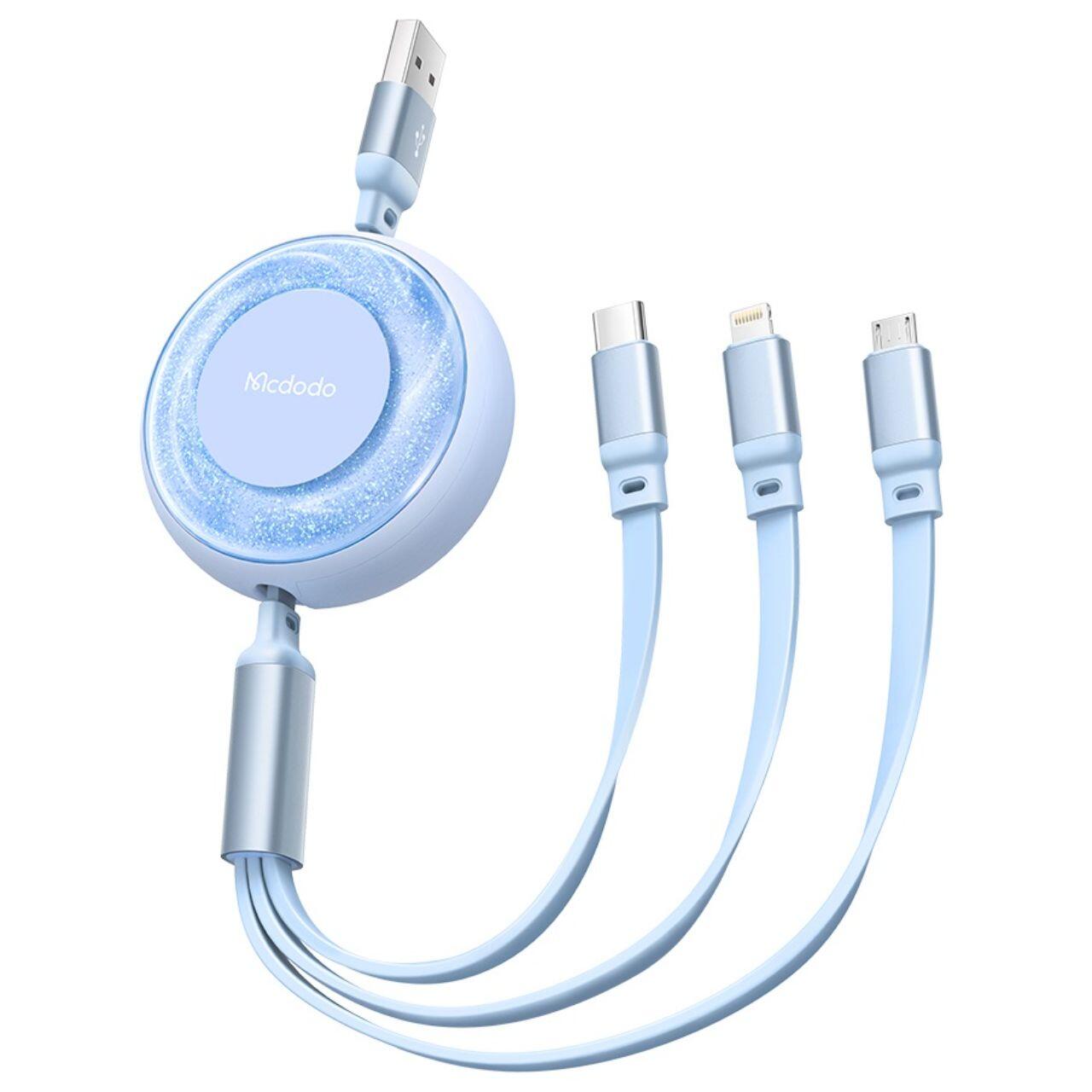 Mcdodo Cablu 3 in 1 USB la Lightning, MicroUSB si Type-C Super Fast Charging, 66W, 1.2m, Albastru [1]