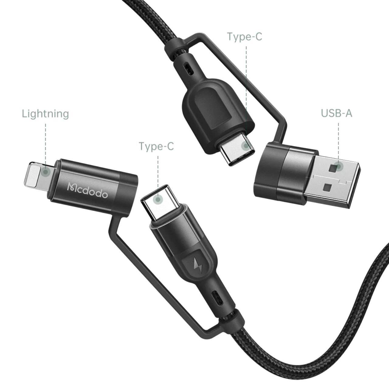 Mcdodo Cablu 4 in 1 USB-A/Type-C la Lightning/Type-C, PD Fast Charging, 60W, 1.2m, Negru [1]