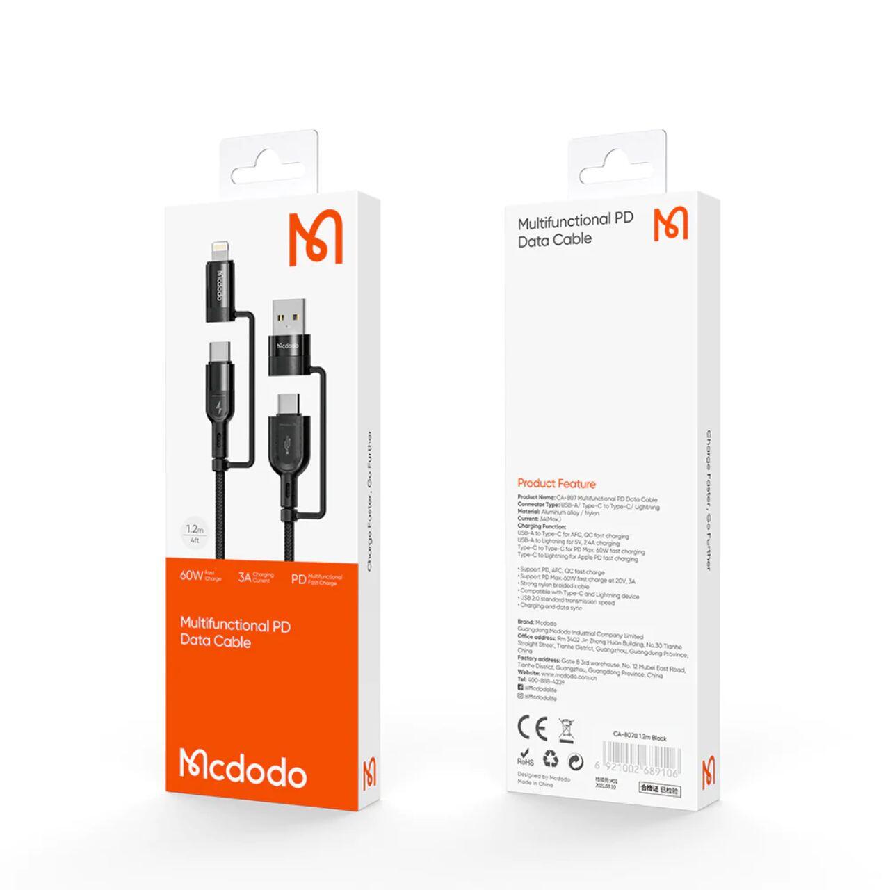 Mcdodo Cablu 4 in 1 USB-A/Type-C la Lightning/Type-C, PD Fast Charging, 60W, 1.2m, Negru [3]