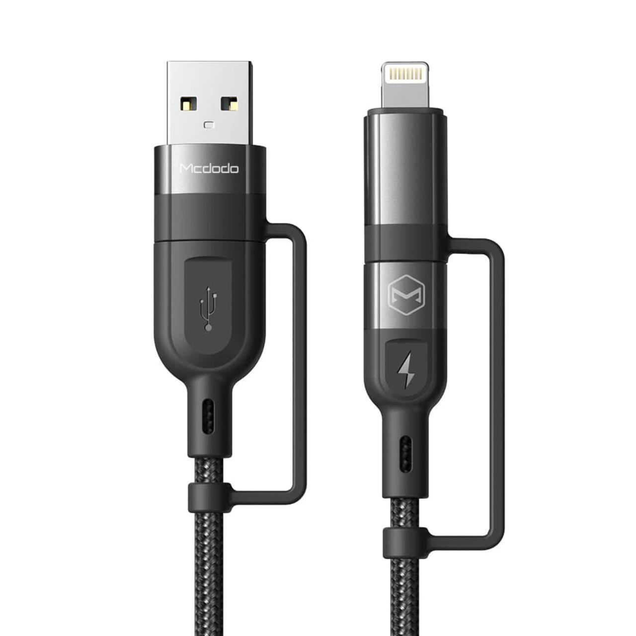 Mcdodo Cablu 4 in 1 USB-A/Type-C la Lightning/Type-C, PD Fast Charging, 60W, 1.2m, Negru [2]