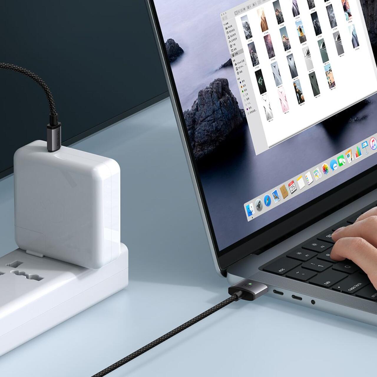 Mcdodo Cablu pentru MacBook Pro 16 inch (2021/2023), MacBook Air (2022), MacBook Pro 14 inch (2021/2023) Type-C la MagSafe 3, Fast Charger 140W, Indicator LED, 2m, Negru [8]