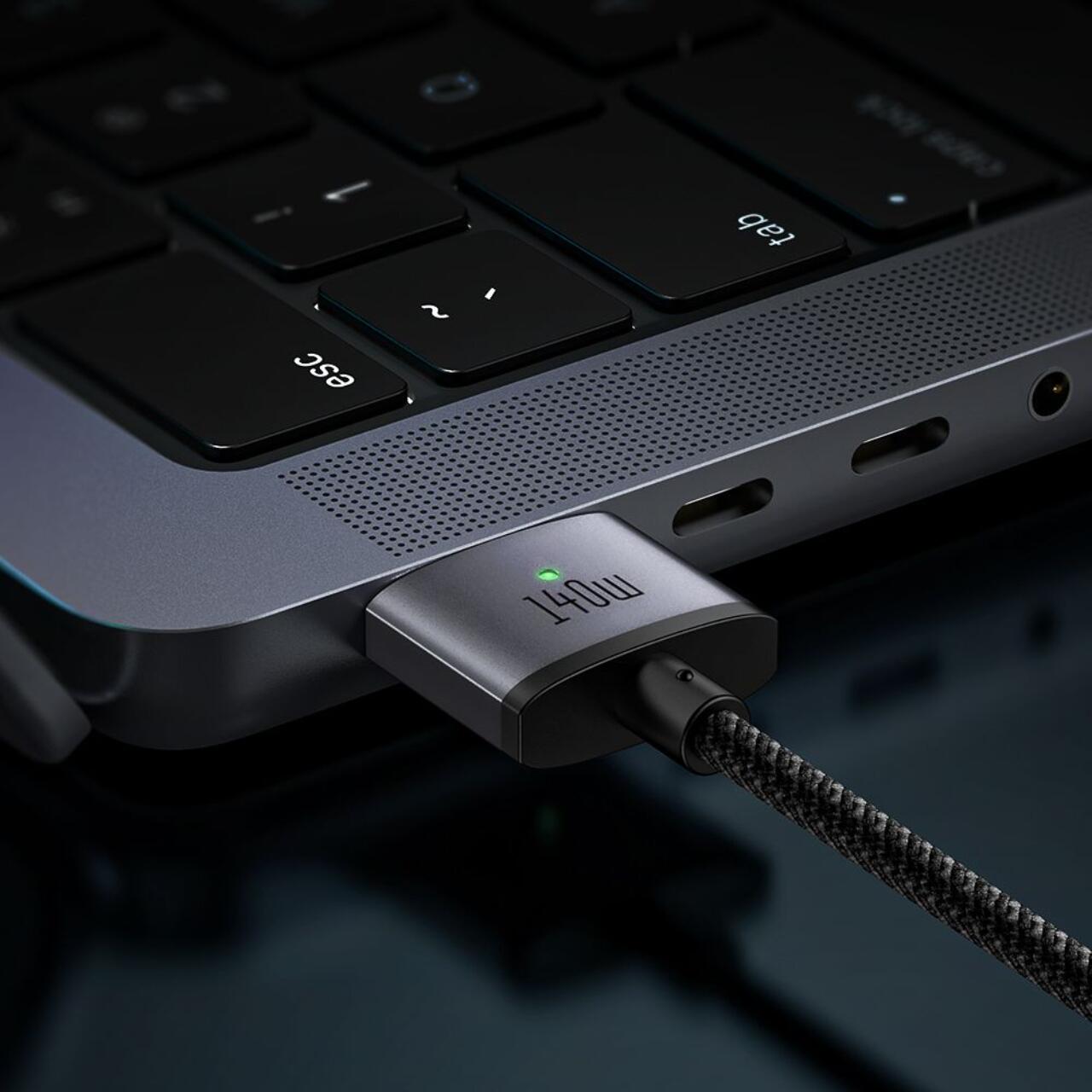 Mcdodo Cablu pentru MacBook Pro 16 inch (2021/2023), MacBook Air (2022), MacBook Pro 14 inch (2021/2023) Type-C la MagSafe 3, Fast Charger 140W, Indicator LED, 2m, Negru [10]