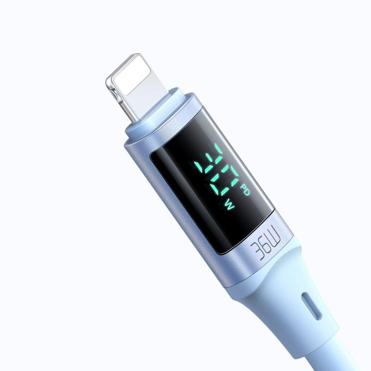 Mcdodo Cablu Type-C la Lightning Digital Display Silicone Fast Charging, 36W, 1.2m Albastru [2]