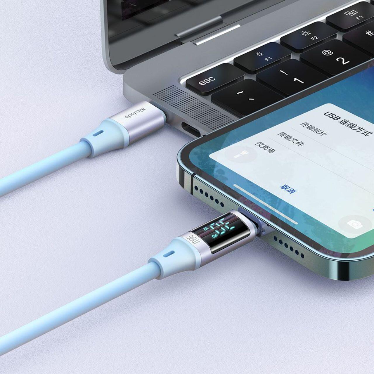 Mcdodo Cablu Type-C la Lightning Digital Display Silicone Fast Charging, 36W, 1.2m Albastru [3]