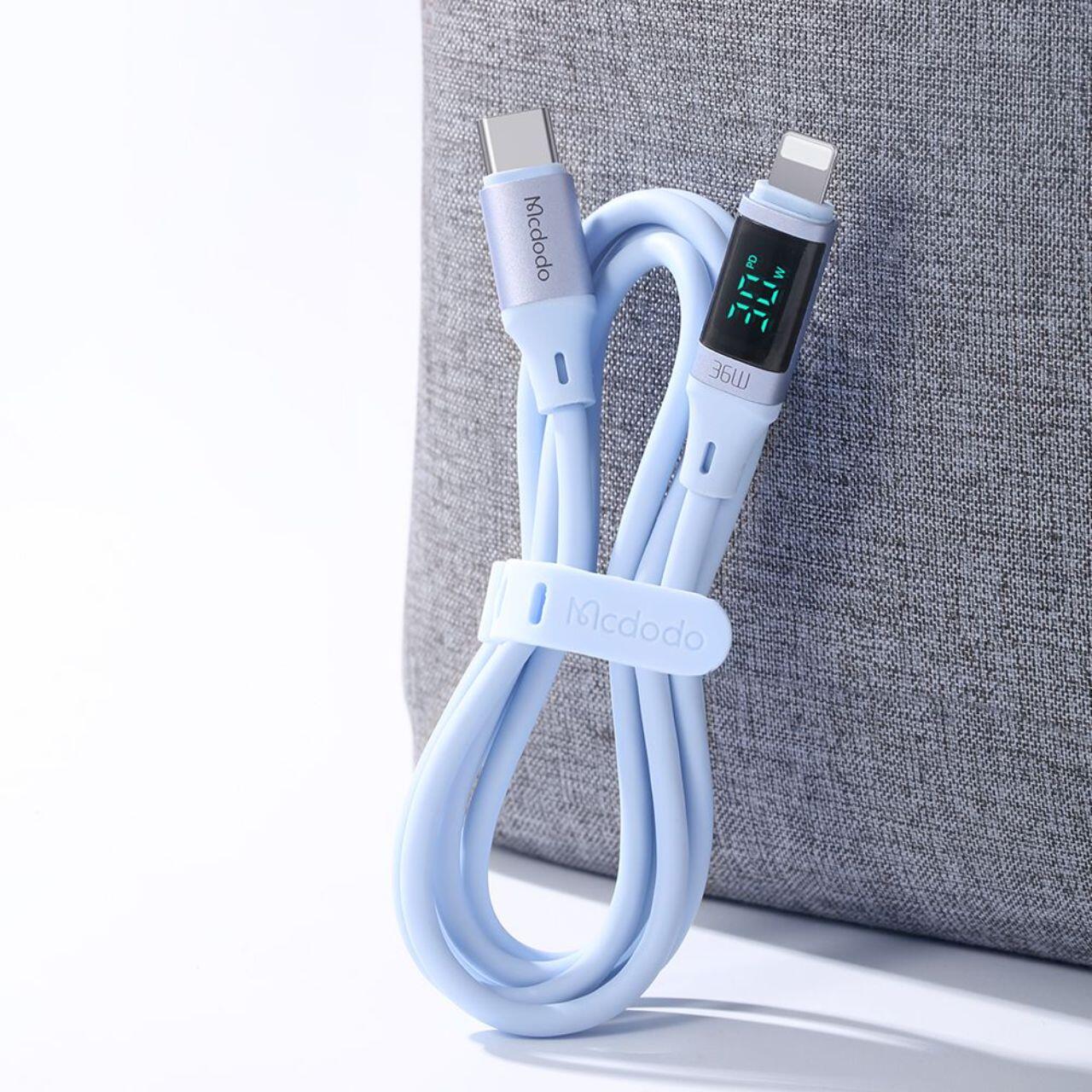 Mcdodo Cablu Type-C la Lightning Digital Display Silicone Fast Charging, 36W, 1.2m Albastru [7]