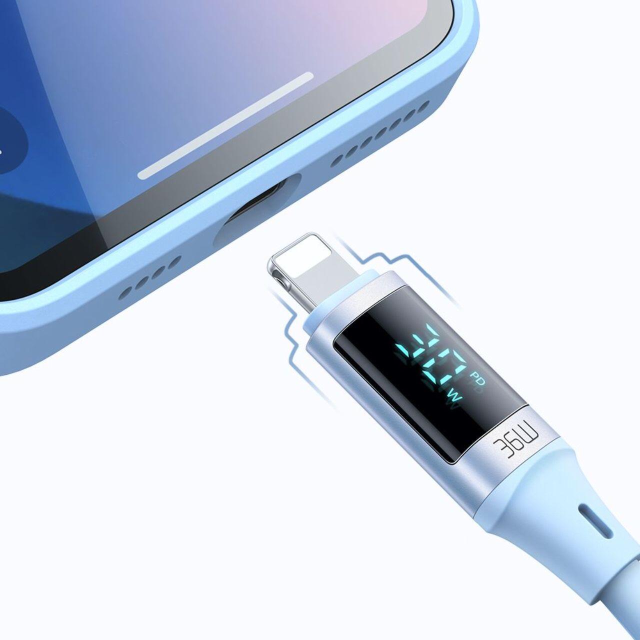 Mcdodo Cablu Type-C la Lightning Digital Display Silicone Fast Charging, 36W, 1.2m Albastru [8]