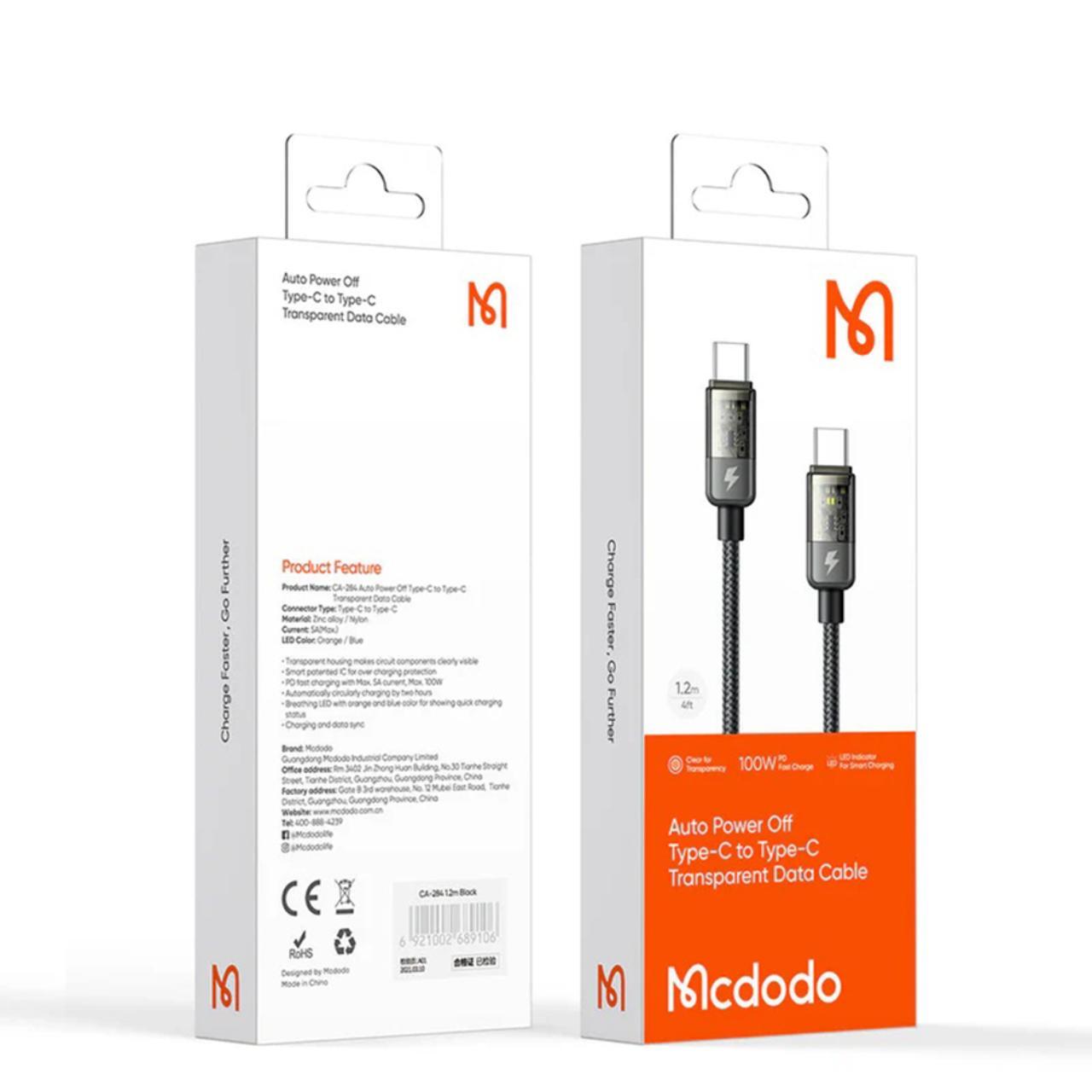 Mcdodo Cablu Type-C la Type-C, 100W, Fast Charging, Design transparent, Oprire automata, 1,2 m Negru [5]
