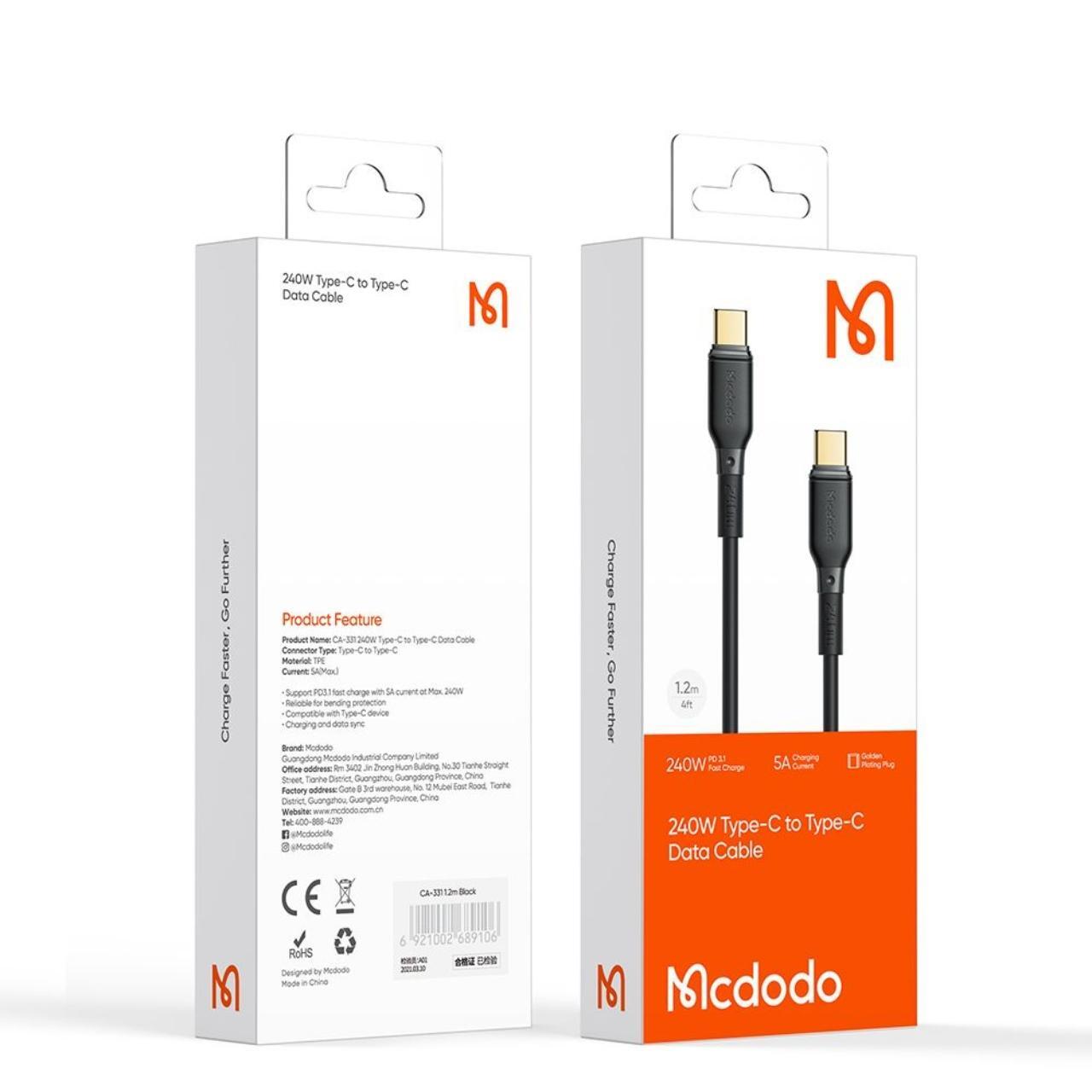 Mcdodo Cablu Type-C la Type-C 240W, Fast Charging, 5A, 1.2m, Negru [7]