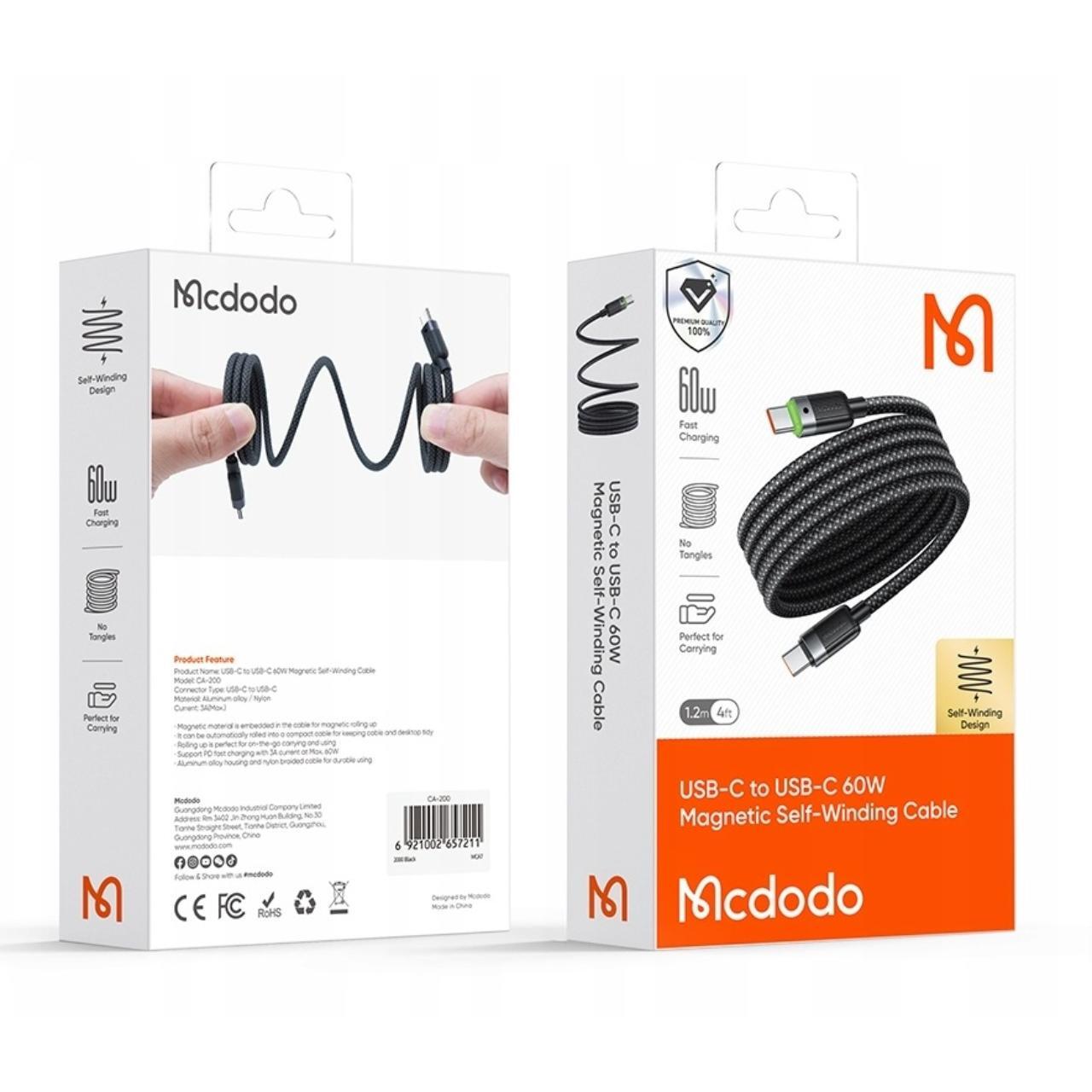 Mcdodo Cablu Type-C la Type-C 60W, Fast Charging, Self-Winding Series 1.2m Negru [6]