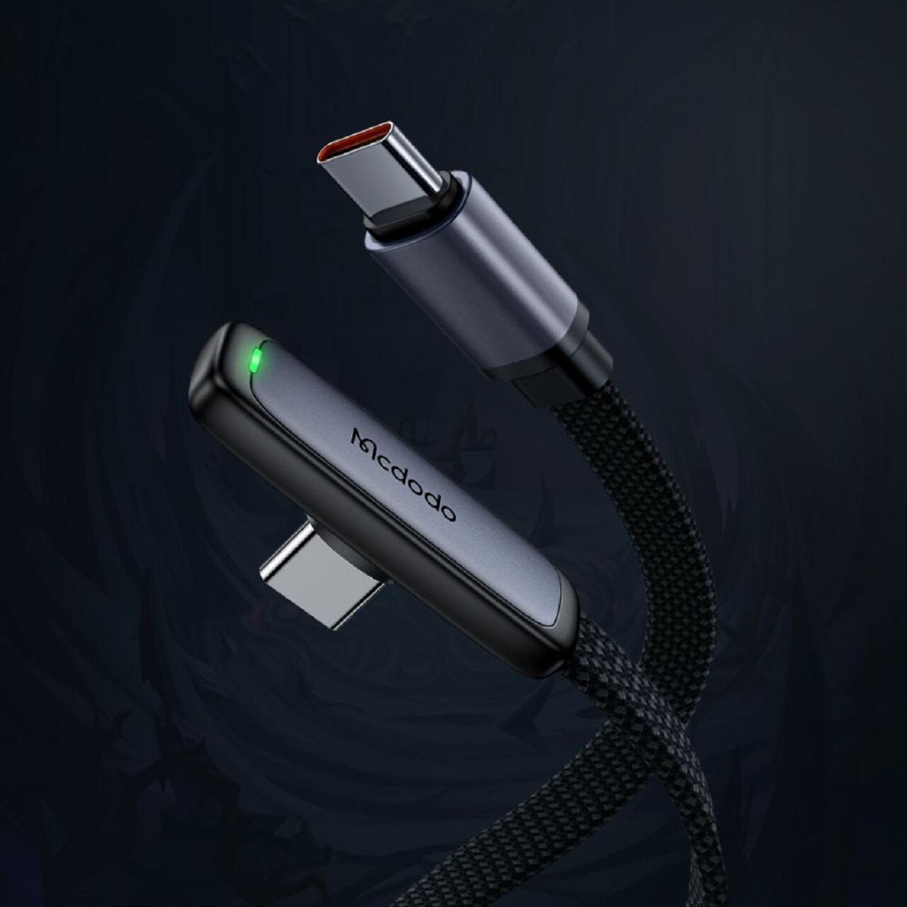 Mcdodo Cablu Type-C la Type-C, 65W, Design la 90 de grade, Fast Charging, Indicator LED, 1,2m, Negru [1]